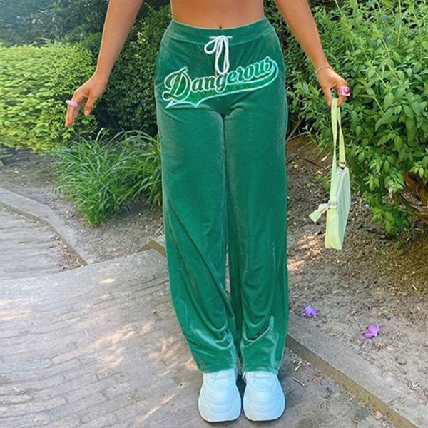 

women's pants & capris letter embroidery straight velvet women drawstring high waist trousers casual baggy wild streetwear sweatpants, Black;white