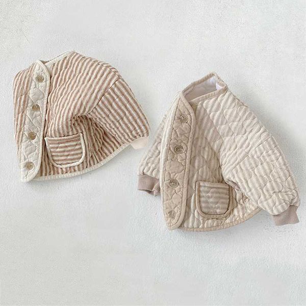 

jackets korean winter baby girls boys cotton thickened coat clothes toddler child long sleeve warm retro diamond stripe jacket, Blue;gray