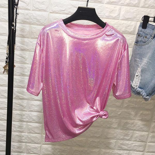

women's t-shirt womens casual colors reflective printed short sleeve hip hop tee shirt -opk, White