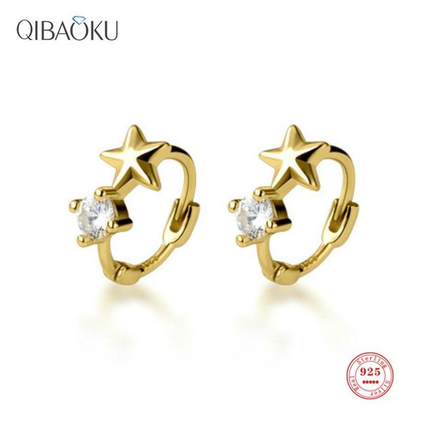 

hoop & huggie 925 sterling silver earrings small delicate star ear buckle female sweet simple circle earring for women fine jewelry, Golden;silver