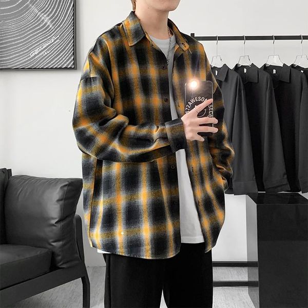 

men's casual shirts for four seasons plaid outer wear long-sleeved loose-fitting fashion simple male clothes all-match, White;black