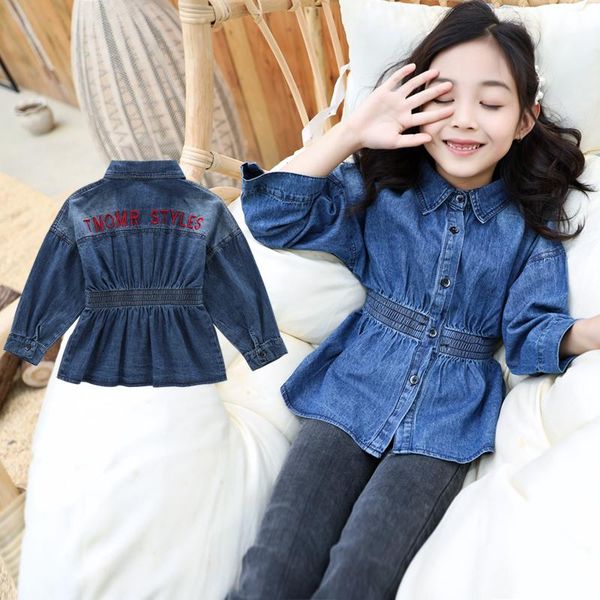 

coat 2021 girl denim jacket 4-13 year old children spring and autumn elastic waist fashion embroidered letters, Blue;gray