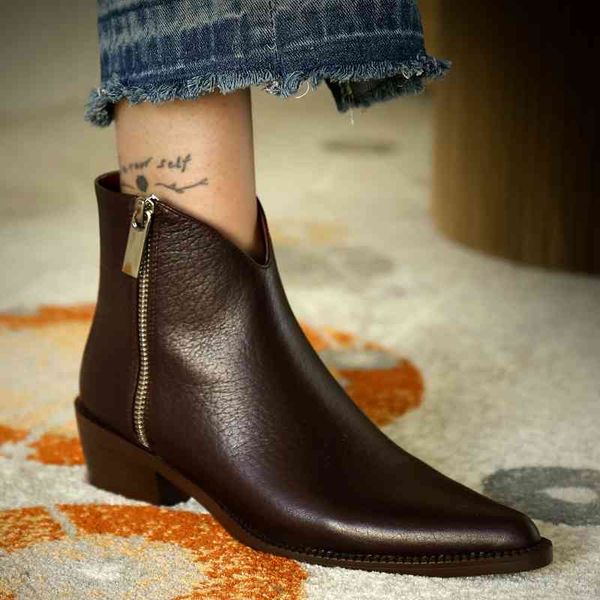 

sandals genuine leather ankle boots superior quality zipper autumn winter fashions mrs. cow hand-made shoes western tw01, Black