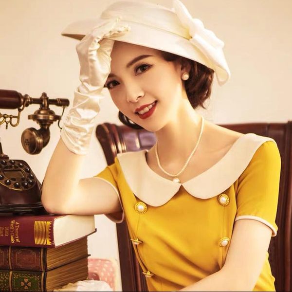 

sweet memory white bridal dress hats french retro british lady banquet elegant bow tie hat headwear wedding accessories hair