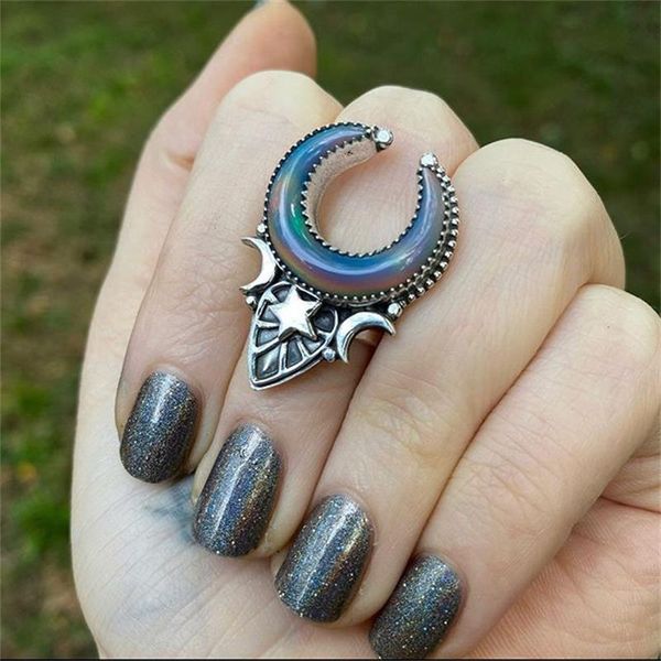 

cluster rings antique women's bohemia finger star moon daily wear women female ring retro fashion party jewelry gifts, Golden;silver