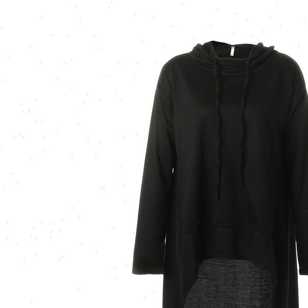 

black loose hooded autumn fashion women hoodie big pocket pullovers irregular