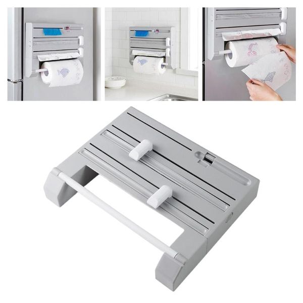 

hooks & rails 6 in 1 kitchen storage rack multifunctional paper towel holder plastic cling film cutter wrap o06 21 drop