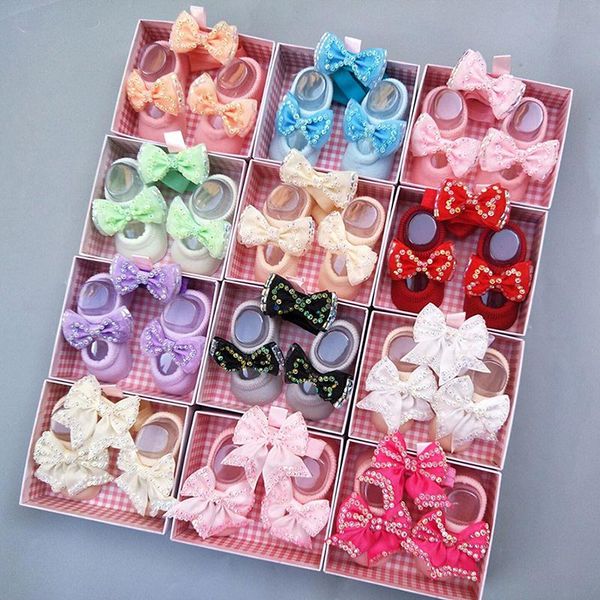 

socks 2pcs/lot cute baby girl headband set princess lace bow elastic headbands born xmas gift hair accessories, Pink;yellow