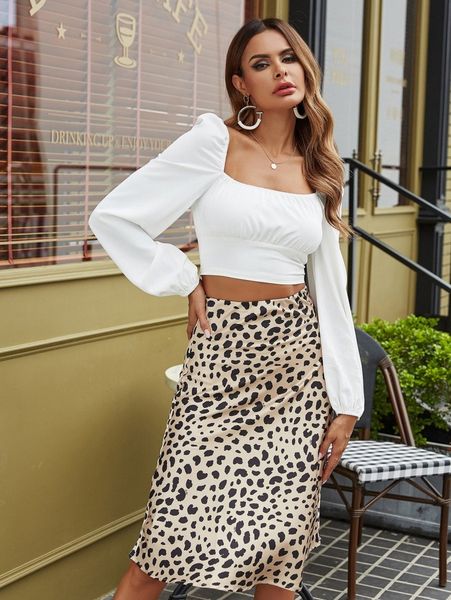 

square neck bishop sleeve crop h2sh#, White