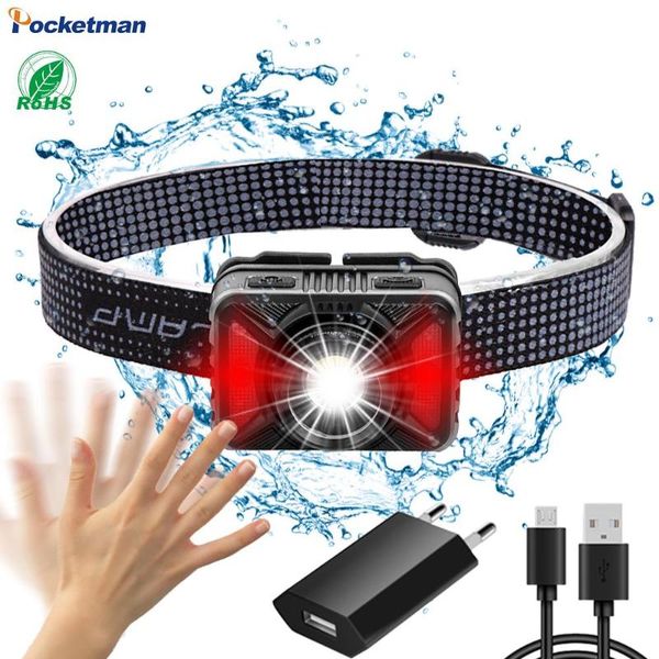 

headlamps usb rechargeable led headlamp xhp50 super bright body motion sensor, built-in battery, fishing