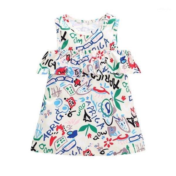 

cartoon print infant toddlers dresses school party baby girls lovely sleeveless summer dress kids cute soft cotton clothes girl's1, Red;yellow