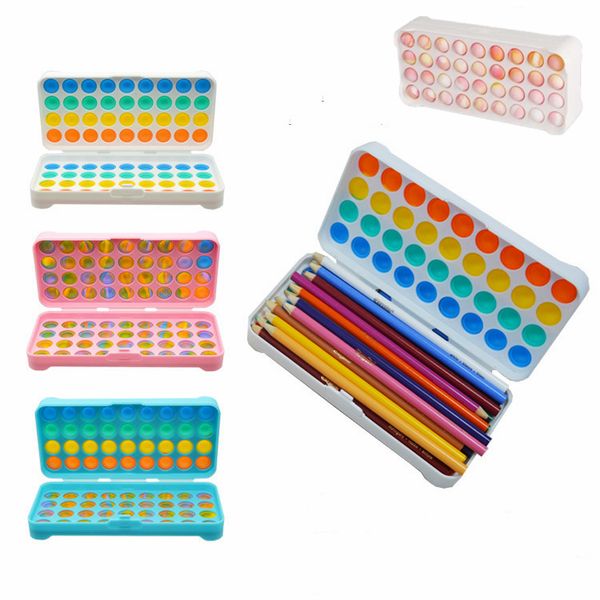

decompression toy dimple fidget pencil case stationery storage box push popper sensory squeeze bubble stress reliever rainbow pendant bag ki