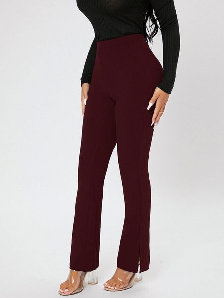 

petite split hem flare leg pants 50sf#, Black;white
