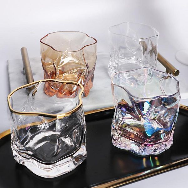 275 ml Unregelmäßige Whisky Wein Tasse Schnapsglas Transparente Tasse Kristall Vergoldete Glas Tasse Für Wodka Bar Club Bier Wein glas Für Geschenk