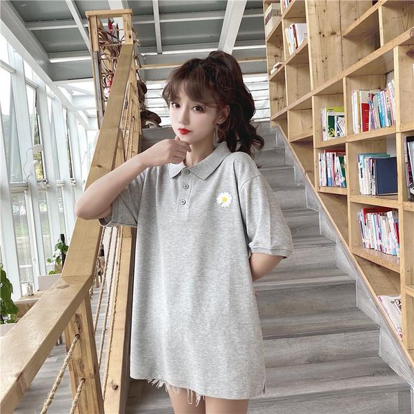 

women's polos daisy simple collar embroidered short sleeve t-shirt women, White