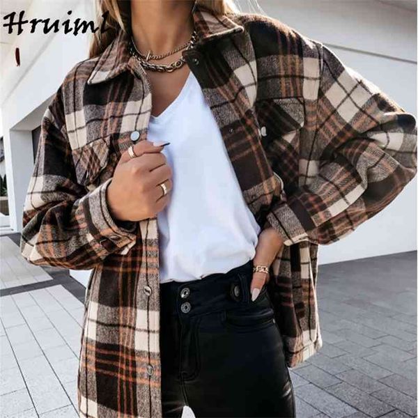 

vintage jacket women long sleeve turn-down collar female coat autumn casual pocket single button lady loose womens jackets 210513, Black;brown