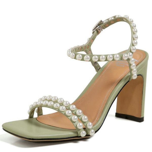 

dress shoes pearl decoration women sandals 2021 summer est sweet high heels pumps genuine leather wedding party woman, Black