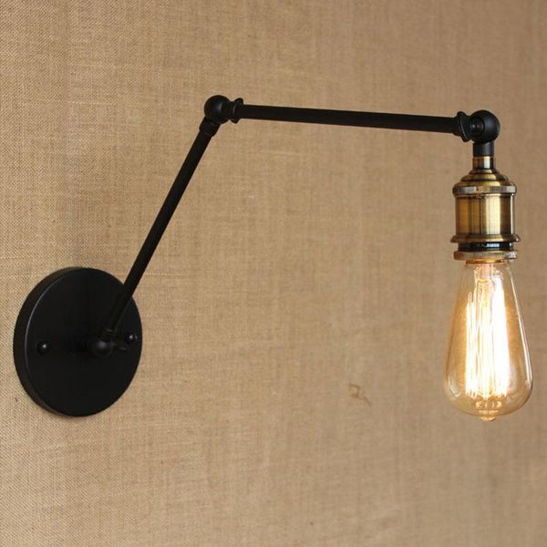 

wall lamp vintage loft brief style long arm adjustable iron lights e27 110-220v for bedroom bathroom study diningroom cafe bar