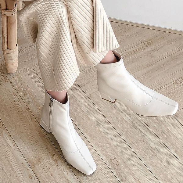 

boots 2021 winter trendy high-end customized inner and outer leather european american style mid-heel square toe women's, Black