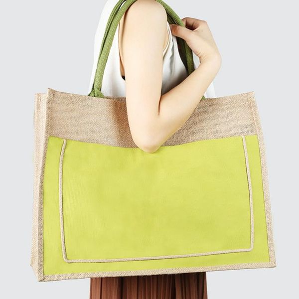 

storage bags jute handbag for women large capacity casual tote shopping bag reusable burlap grocery with handle waterproof beach