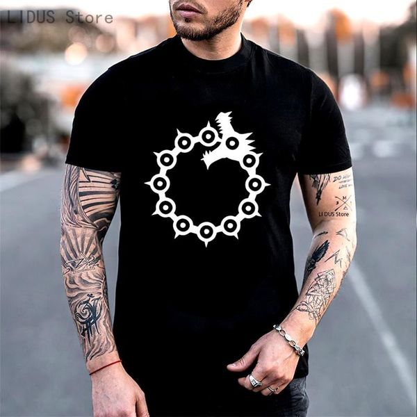 

men's t-shirts seven deadly sins anime meliodas sin of wrath t shirt black round neck crazy tee, White;black