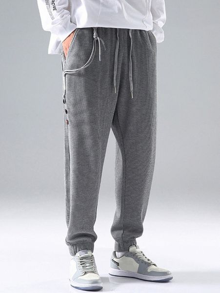 

men strap button detail drawstring waist sweatpants o19e#, Black