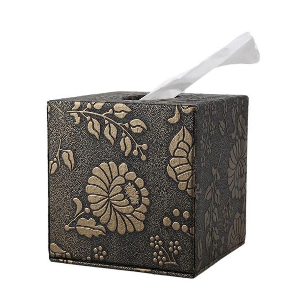 

square leather home room car el tissue box cover paper napkin holder case gold chrysanthemum boxes & napkins