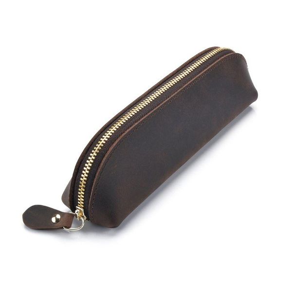 

leather pencil bag vintage retro zipper fountain pen makeup pouch bags