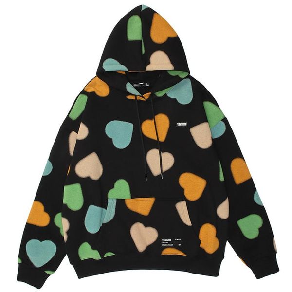 

men's hoodies & sweatshirts mens full hearts print hoodie sweatshirt harajuku 2021 autumn oversized cotton loose pullover outwea, Black