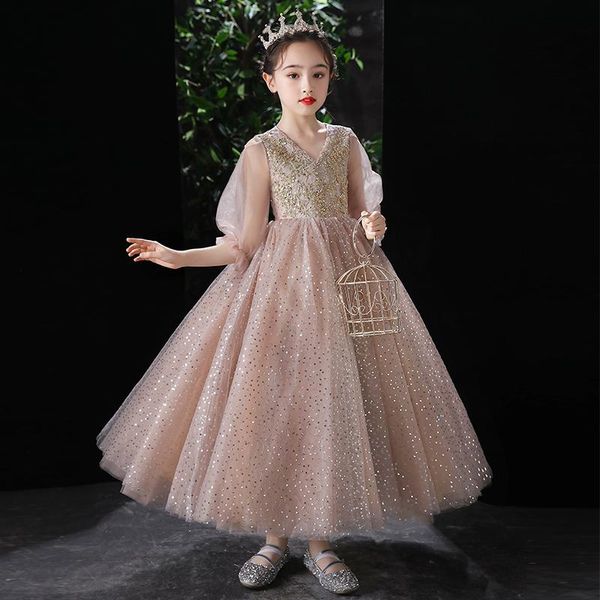 

girl's dresses high end host birthday princess dress, Red;yellow