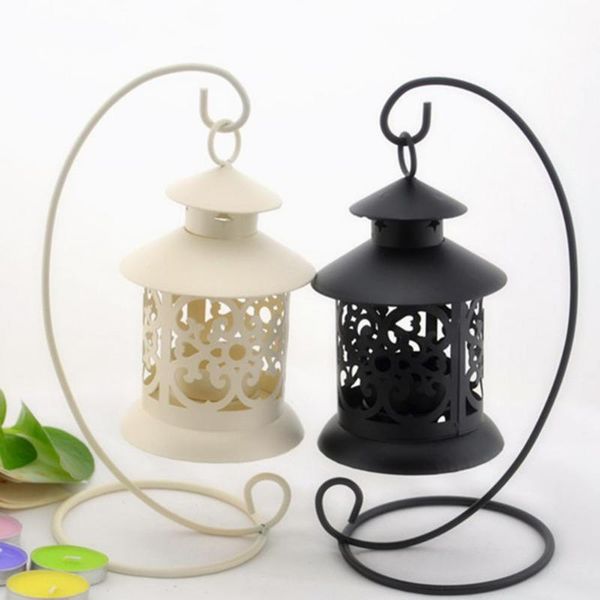 

candle holders europe style hanging candlestick wrought iron art tealight holder vintage hollow out lantern tablewedding decoration