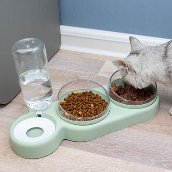 

pet dogs cats double bowls water feeder container dispenser for cat & feeders