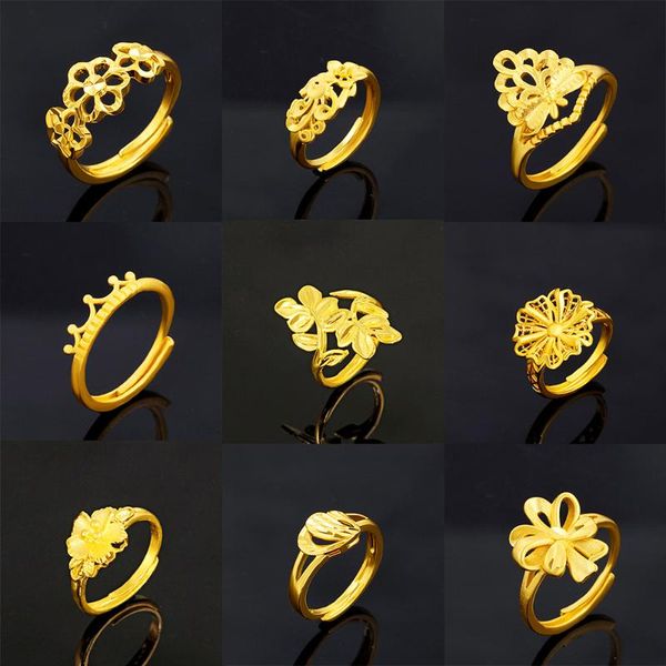 

wedding rings vintage cute flower 24k gold for women delicate girly lady daily ring 2021 fashion valentines day jewelry, Slivery;golden