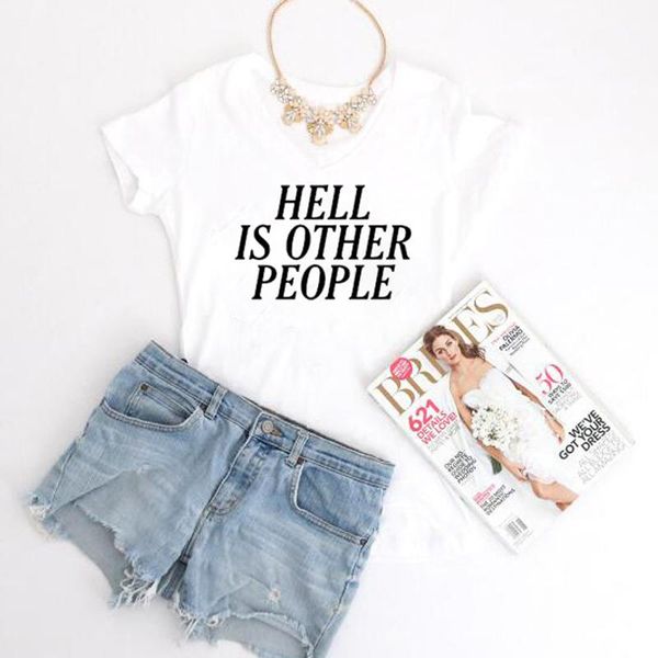 

women's t-shirt hell is other people tee womens t shirt tees ladies funny tumblr hipster fashion grunge retro kawaii goth cute, White