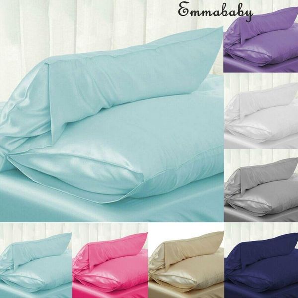 

pillow case 1pc silk satin silky breathable queen colors soft bedding 51*76cm