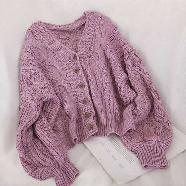 

autumn winter womens cardigan sweaters korean style the retro solid color v neck knitted loose short twist sweater coats ll503, White;black