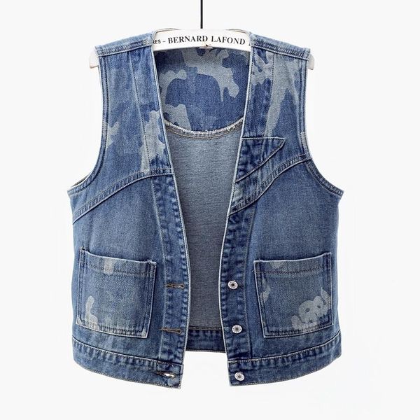

women's vests 2021 summer korean denim vest women wash blue waistcoat slim short sleeveless jacket coat v-neck big pocket jeans female, Black;white