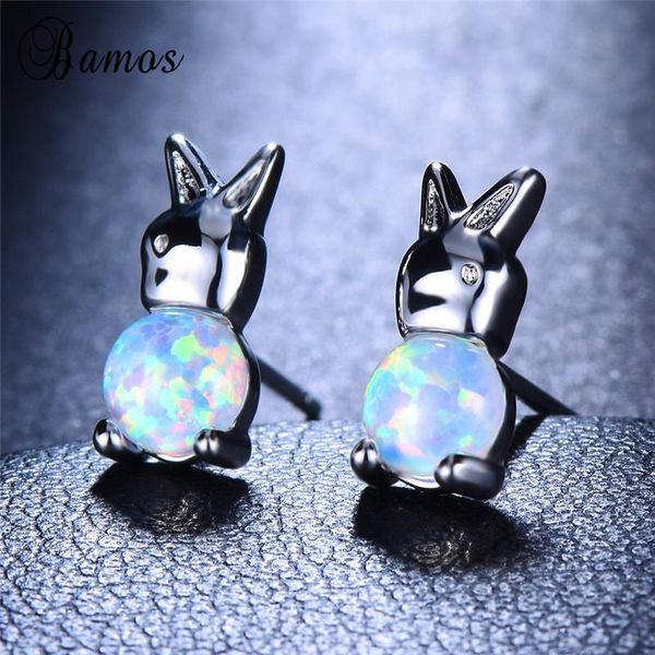 

stud bamos earrings rainbow fire opal for women rose/white gold filled birthstone jewelry cute animal, Golden;silver