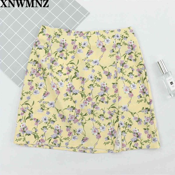 

yellow flower print skirts high split high waist skirts for women casual mini skirts vintage female lady summer skirt she i 210510, Black