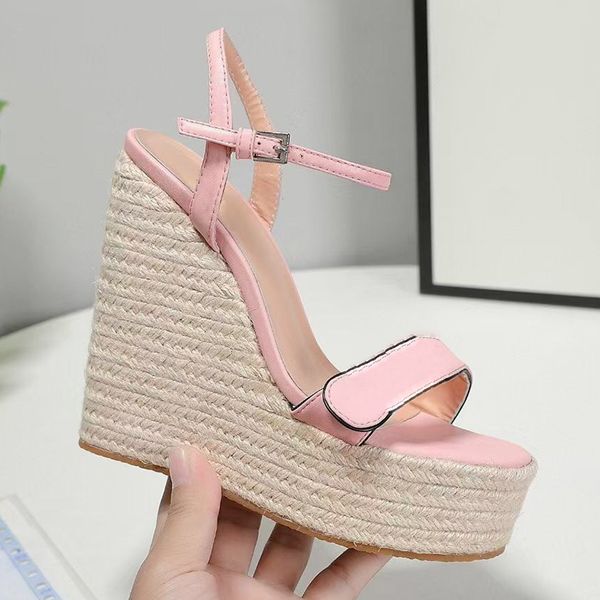 

summer luxury designer sandals women platform ankle wrap shoe womens party heels shoes soft genuine leather buckle strap solid slope heel ru, Black