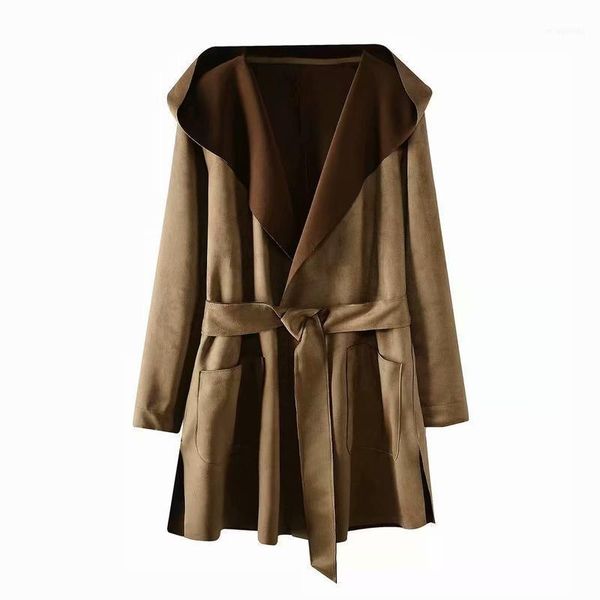 

women's trench coats 2021 autumn and winter fashion ladies casual windbreaker oversized retro coat loose clothing long coat1, Tan;black