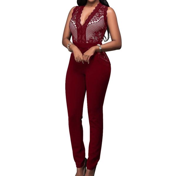 

women's jumpsuits & rompers womens bodycon spandex jumpsuit combinaison femme v neck sleeveless lace hollow out overalls for women ad01, Black;white