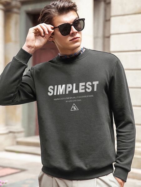 

men geo and slogan graphic pullover w3xb#, Black