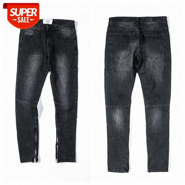 

kanye american street style slim-fit stretch slim jeans washed pure pigment color zipper trousers men #0f3x, Blue