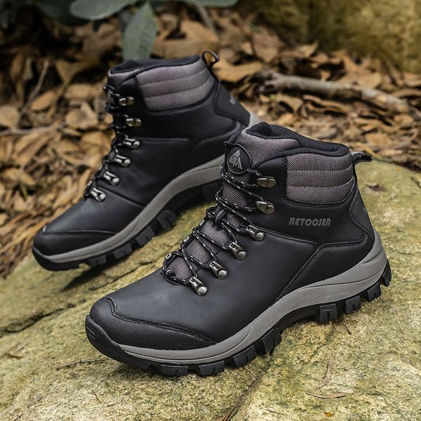 

new mens winter boots warm man snow boots leather waterproof men sneakers outdoor men hiking boots work shoes big, Black