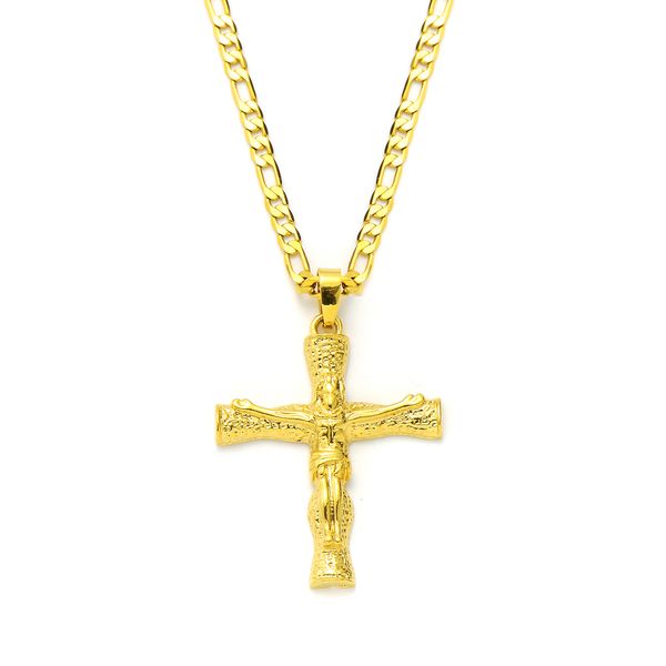 

14k solid gold gf 3mm italian figaro link chain necklace 24" jesus crucifix cross pendant womens mens, Silver