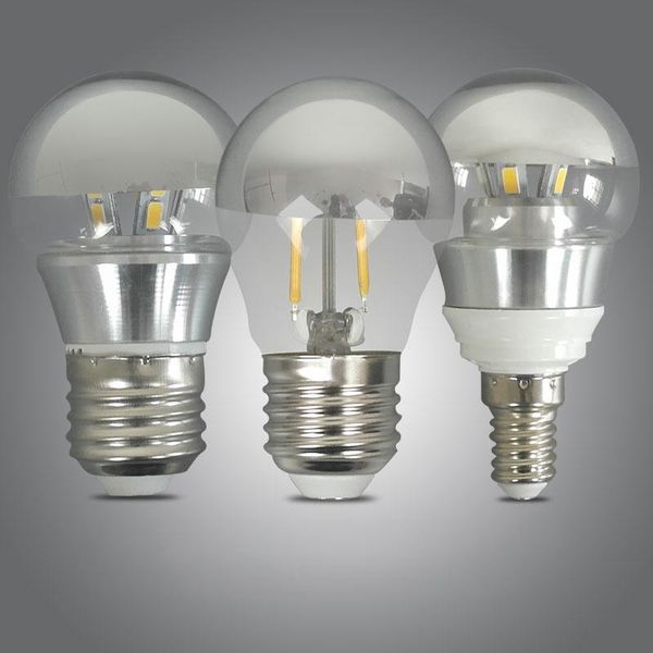 

bulbs 110-220v decorative shadeless bulb e26/e27/e14 led 3w 5w 7w crown silver mirror light lamp g45 a60 half filament