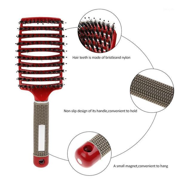 

hair brush anti knot scalp massage bristle&nylon comb women salon professional wet curly detangle hairdressing styling tool1, Silver