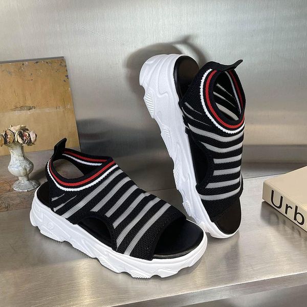 

sandals 2021 arrival summer women wedge breathable mesh shoes female peep toe ladies solid slip-on comfortable, Black