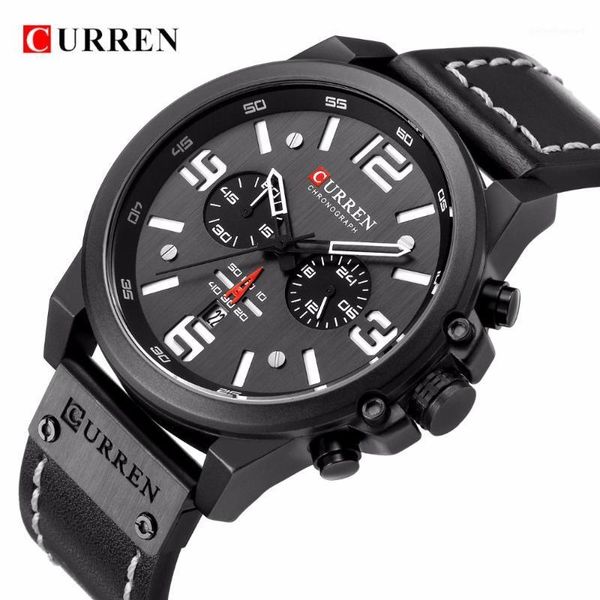 

men military sport quartz wrist watch men's casual genuine leather waterproof chronograph clock male wristwatch wristwatches, Slivery;brown